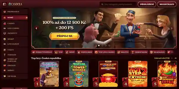 Mobilní úvodní stránka Casoola Casino v češtině